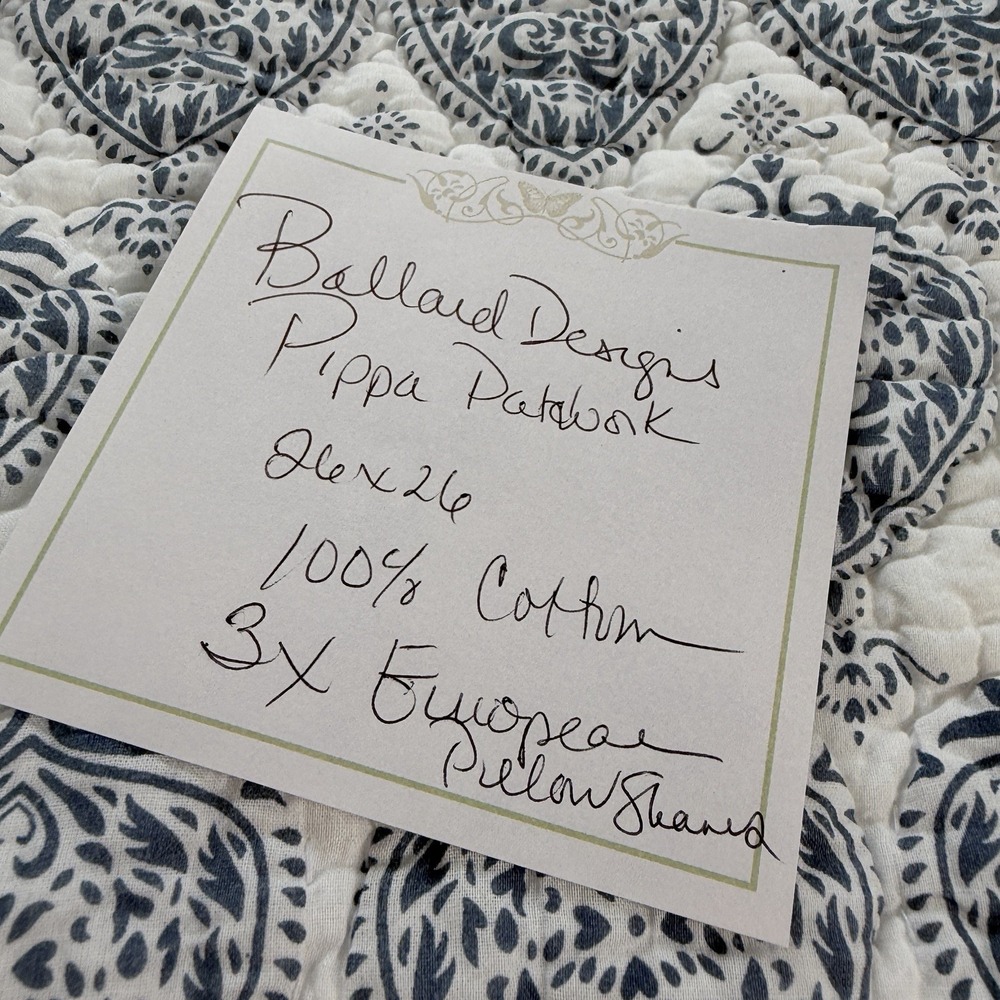 Ballard Designs Pippa Patchwork Euro Shams Blue White Cotton Quilted Paisley (3) - Picture 4 of 16